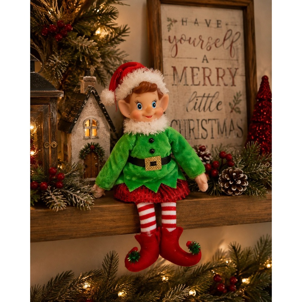 Hobby Lobby Christmas Elf Shelf Sitter Green Red Striped Soft Craft HL9181707